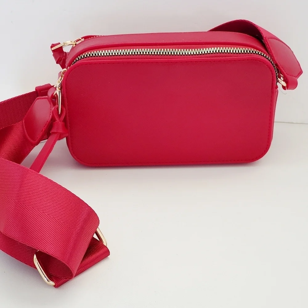Caleesa Double Zipper Red Jelly Camera Women's Crossbody Bag